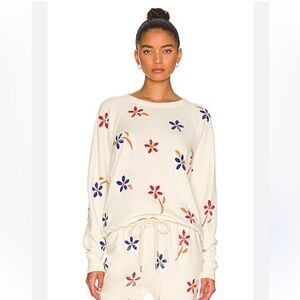 The Great college sweatshirt in washed white with western floral. Size 2 /M